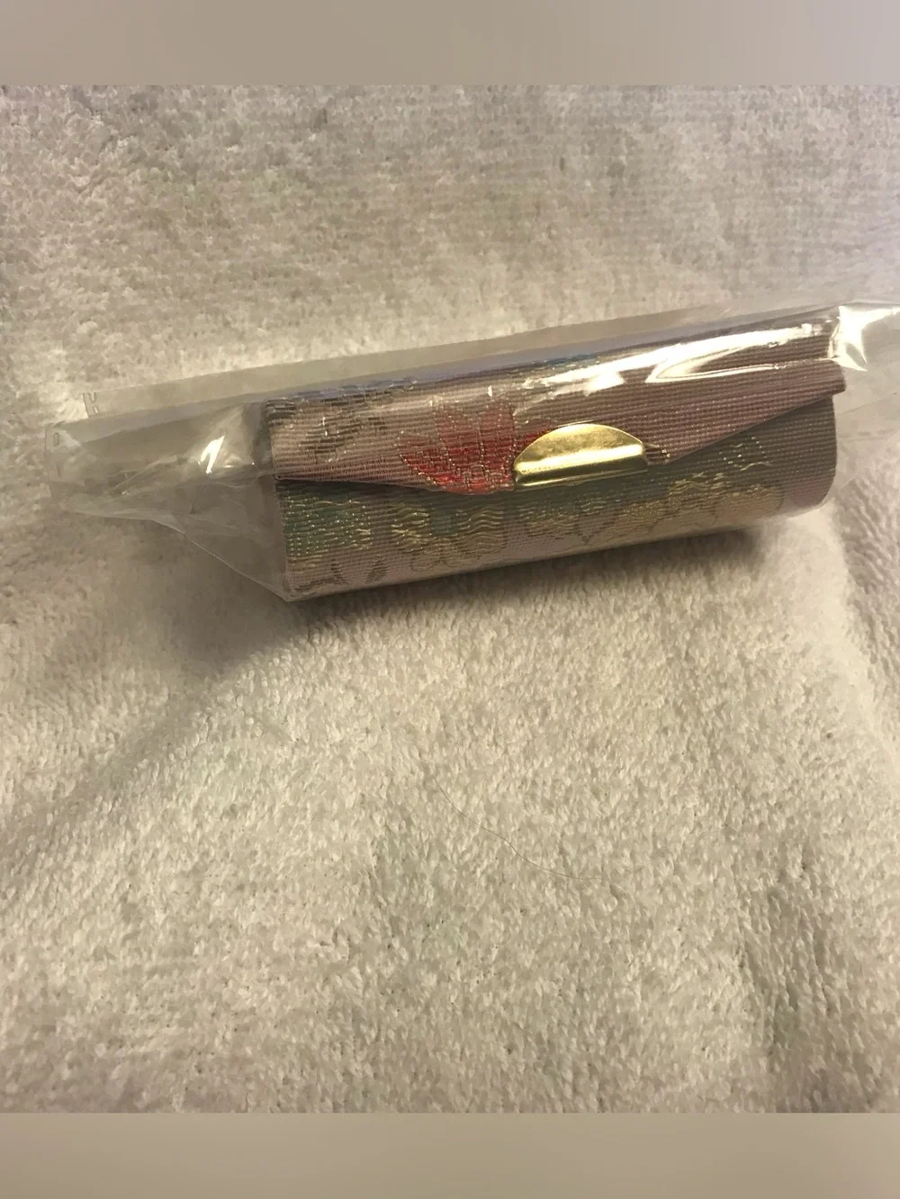 Oriental Brocade Lipstick Case / Holder with Mirror Holds 2 Lipsticks